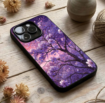 Blossom Tree Glass Case photographed in natural light showing reflective finish and botanical depth.