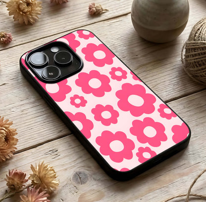 Blush Flower Pop Glass Case photographed in natural light showing reflective finish and cheerful depth.