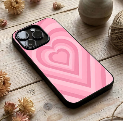 Blush Heart Waves Glass Case photographed in natural light showing reflective finish and gentle depth.