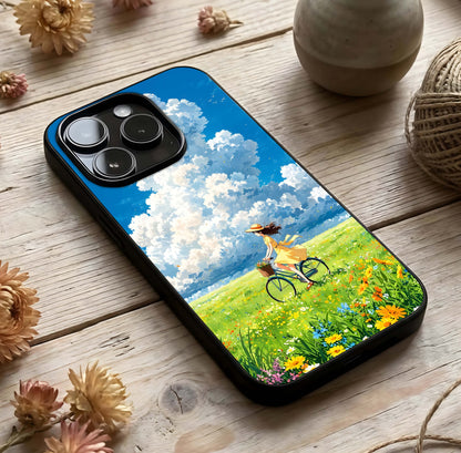 Breezy Meadow Ride Glass Case photographed in natural light showing reflective finish and breezy depth.
