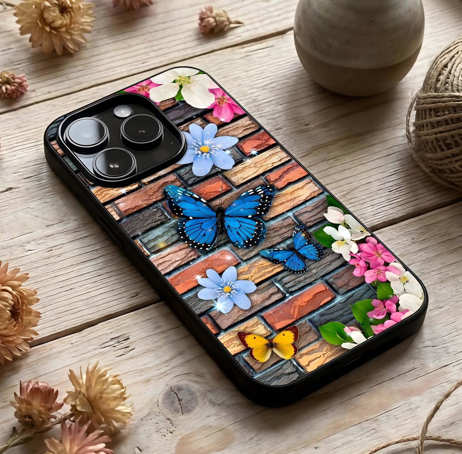 Brick Bloom Flight Glass Case photographed in natural light showing reflective finish and expressive depth.