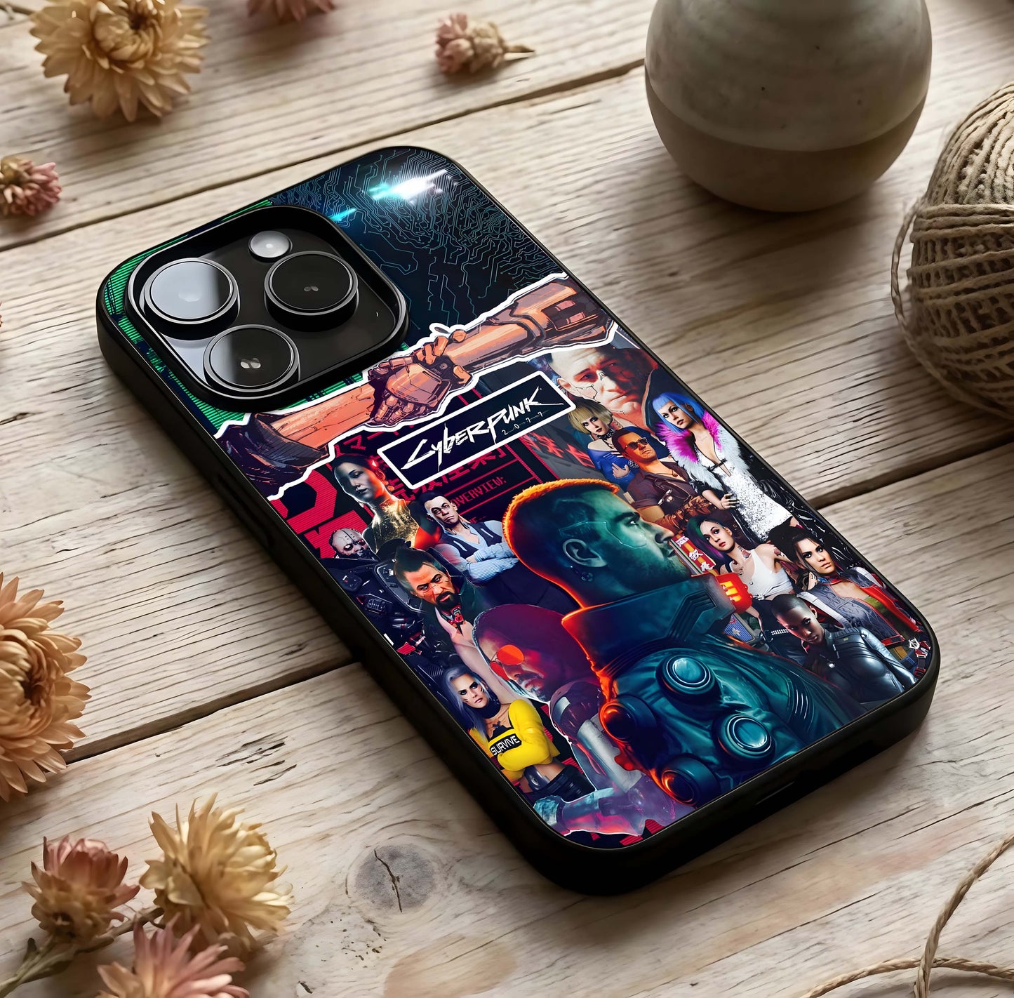 Cyberpunk Legacy Glass Case photographed in natural light showing reflective finish and cyber depth.