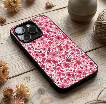 Cherry Blossom Charm Glass Case photographed in natural light showing reflective finish and elegant depth.