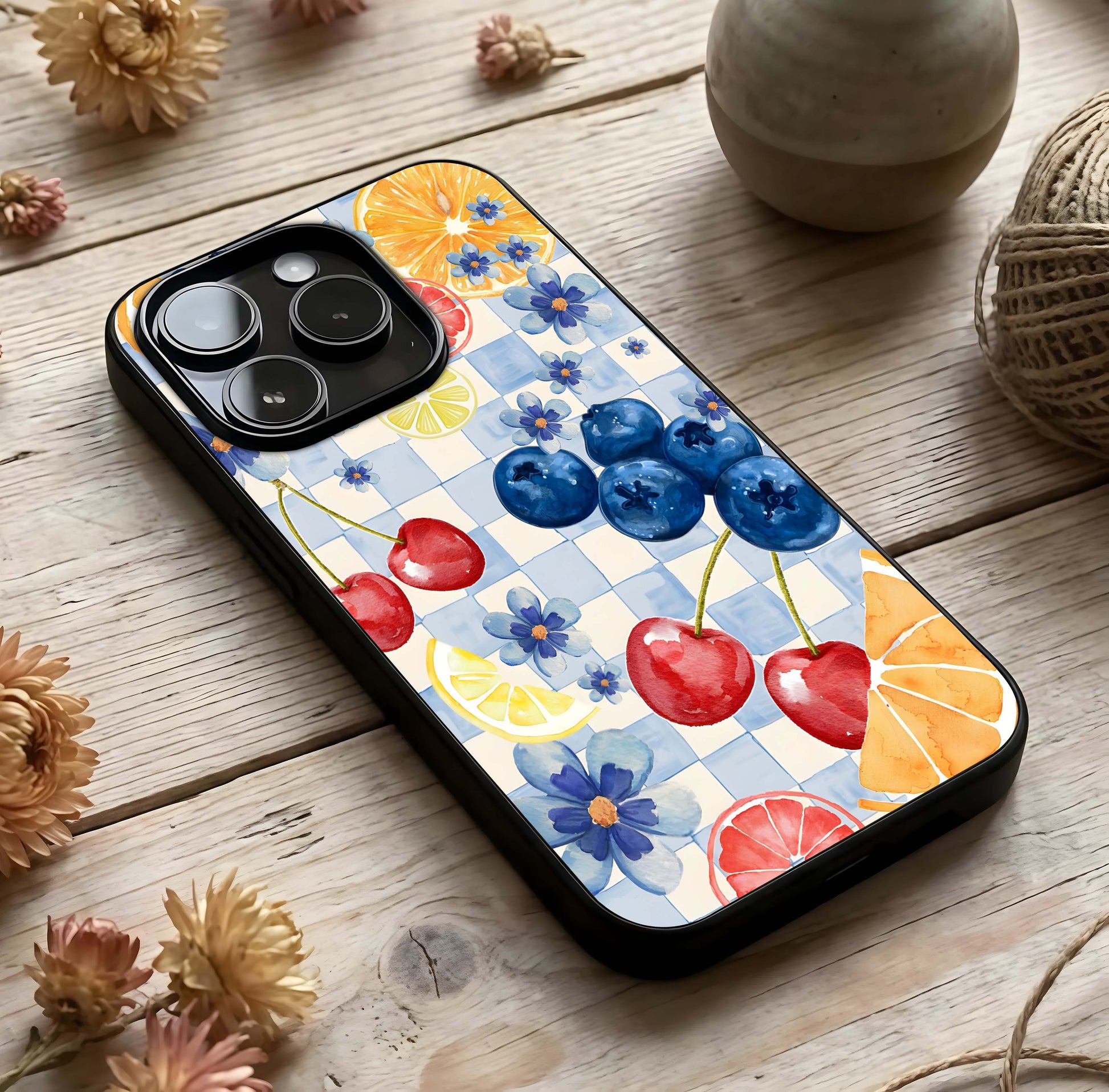 Citrus Bloom Joy Glass Case photographed in natural light showing reflective finish and joyful depth.