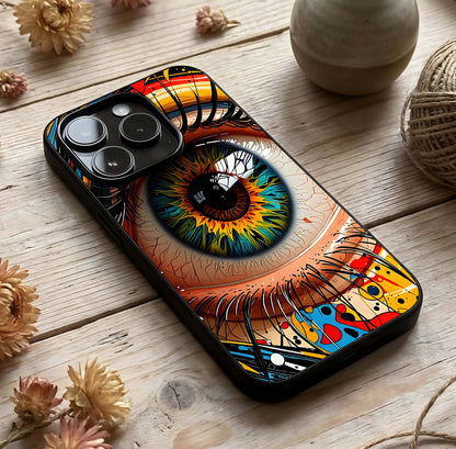 Colorful Eye Glass Case photographed in natural light showing reflective finish and artistic depth.