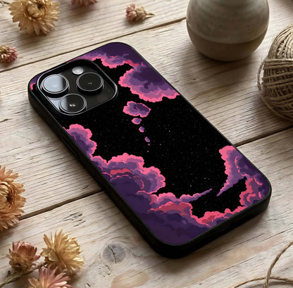 Cosmic Cloud Journey Glass Case photographed in natural light showing reflective finish and airy depth.