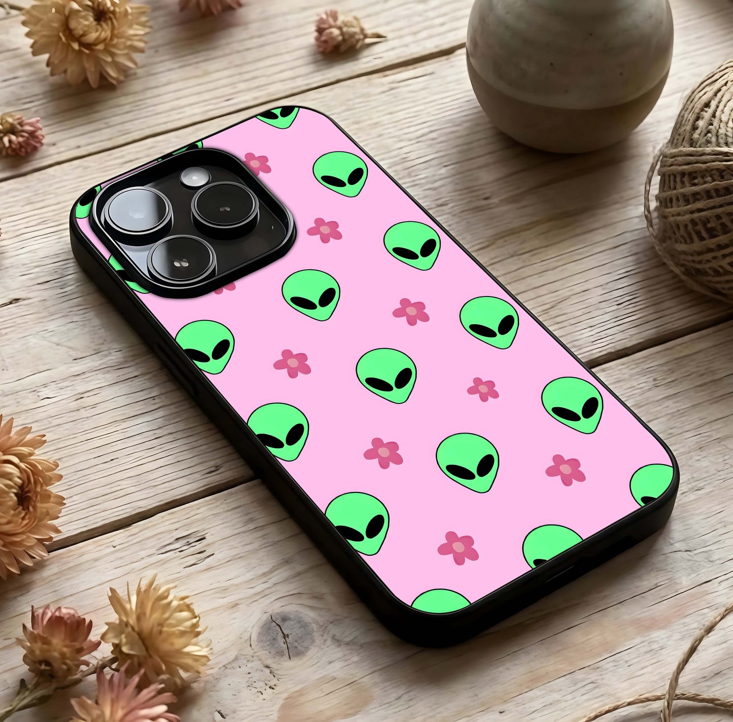 Cosmic Cute Crush Glass Case photographed in natural light showing reflective finish and lively depth.