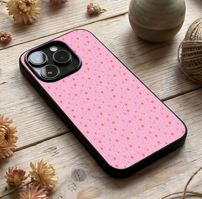 Cosmic Pink Sparkle Glass Case photographed in natural light showing reflective finish and glowing depth.