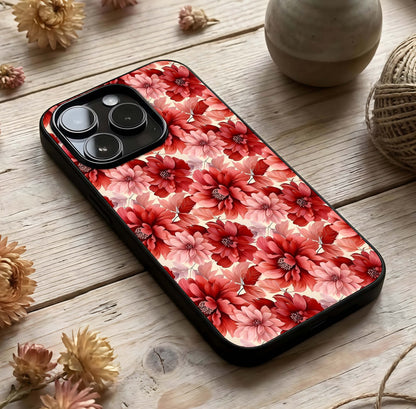 Crimson Love Petals Glass Case photographed in natural light showing reflective finish and warm depth.