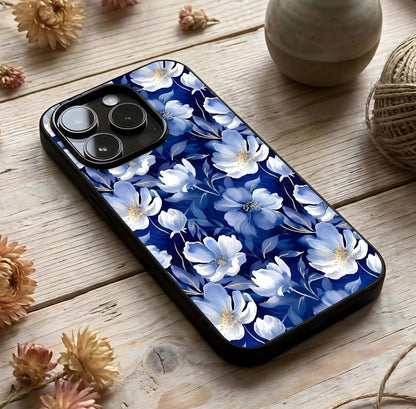 Cute Floral Patterns Glass Case photographed in natural light showing reflective finish and gentle depth.