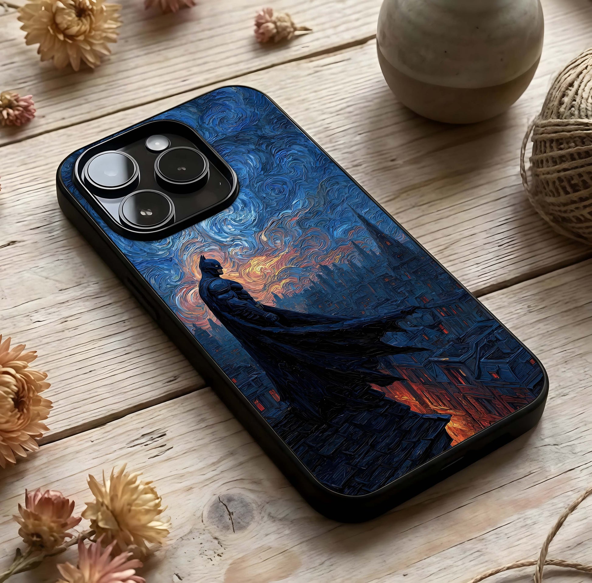 Dark Knight Dusk Glass Case photographed in natural light showing reflective finish and dark depth.