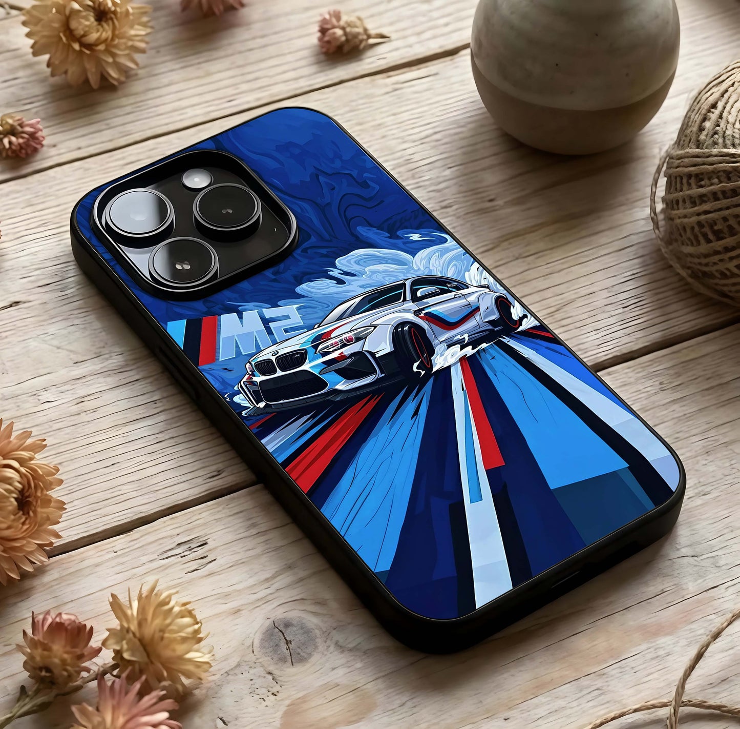 Drift Power Rush Glass Case photographed in natural light showing reflective finish and dynamic depth.