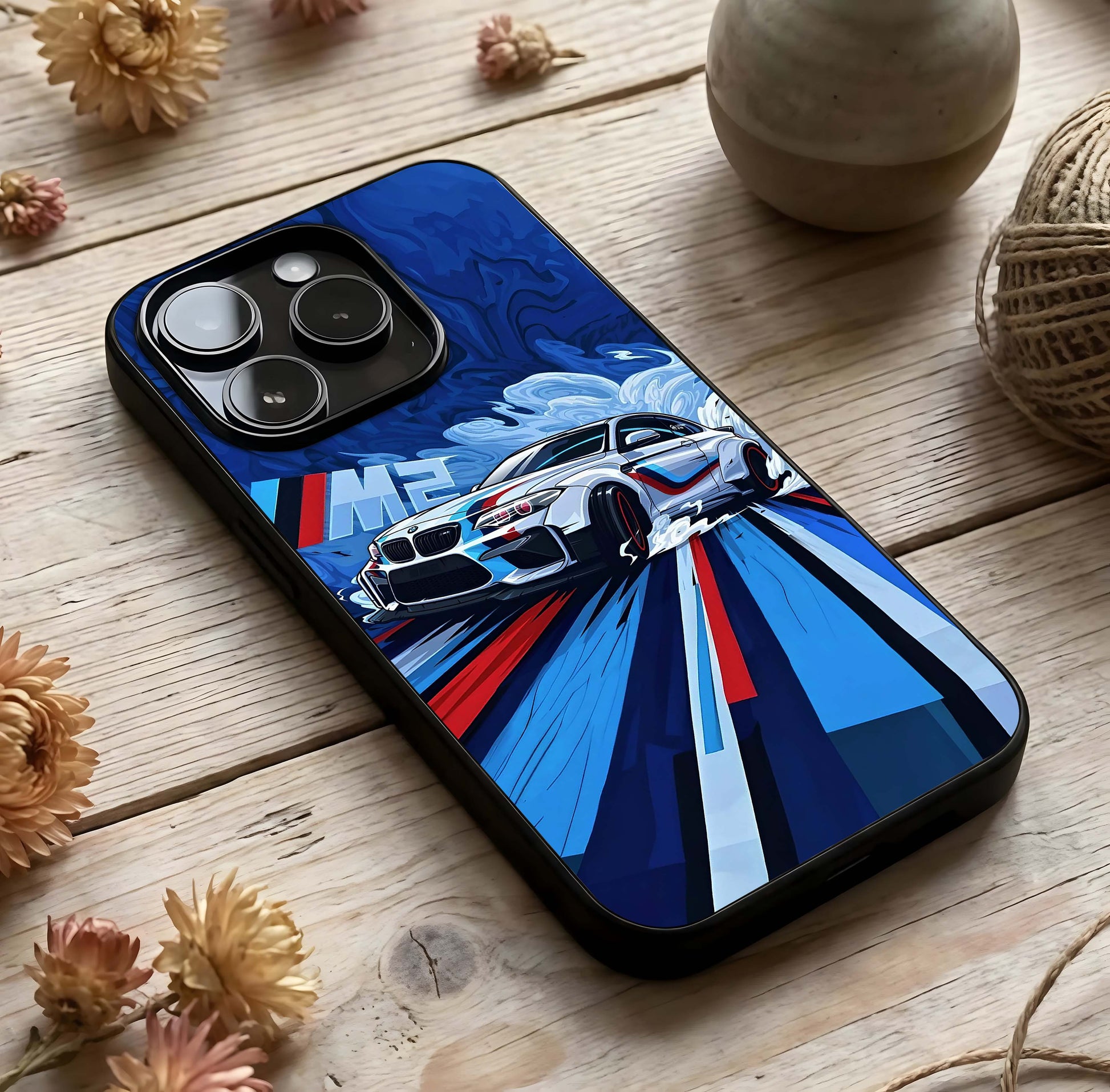 Drift Power Rush Glass Case photographed in natural light showing reflective finish and dynamic depth.