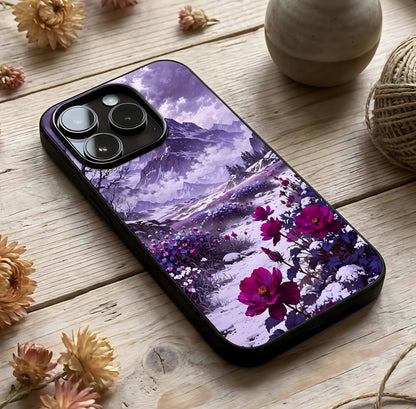 Flower Mountain View Glass Case photographed in natural light showing reflective finish and natural depth.
