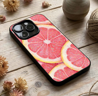 Glitter Grapefruit Glass Case photographed in natural light showing reflective finish and zesty depth.