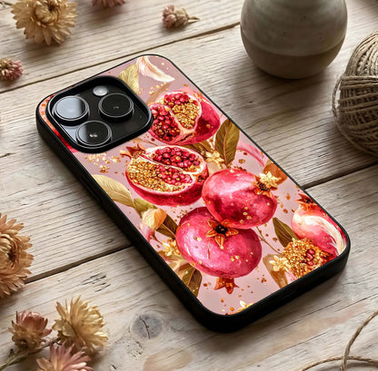 Golden Bloom Glow Glass Case photographed in natural light showing reflective finish and luxurious depth.