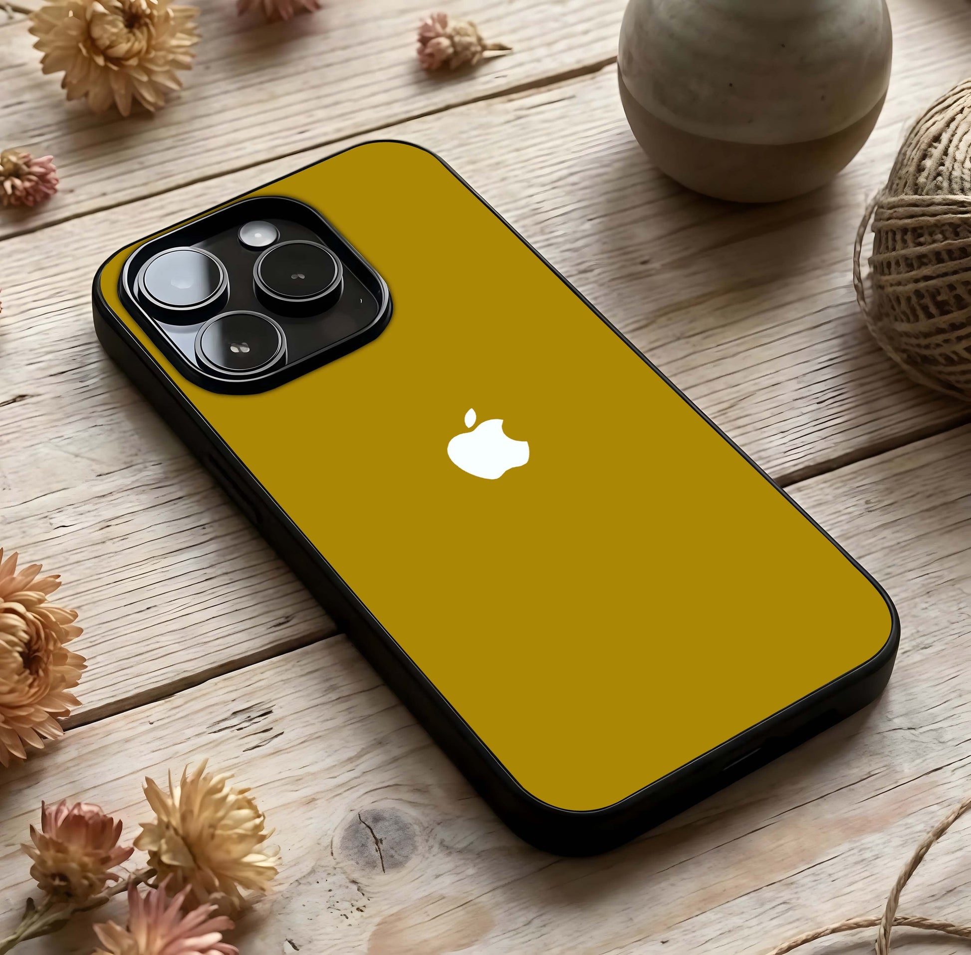 Golden Luxe Aura Glass Case photographed in natural light showing reflective finish and rich depth.