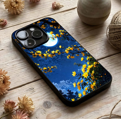 Golden Night Glow Glass Case photographed in natural light showing reflective finish and ambient depth.