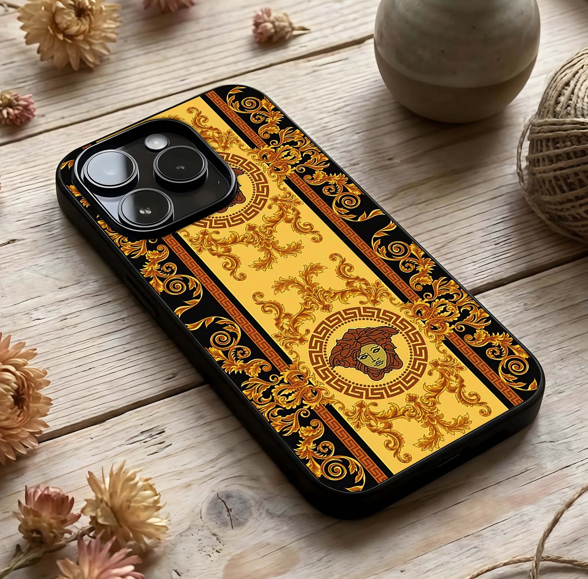 Golden Royal Heritage Glass Case photographed in natural light showing reflective finish and royal depth.