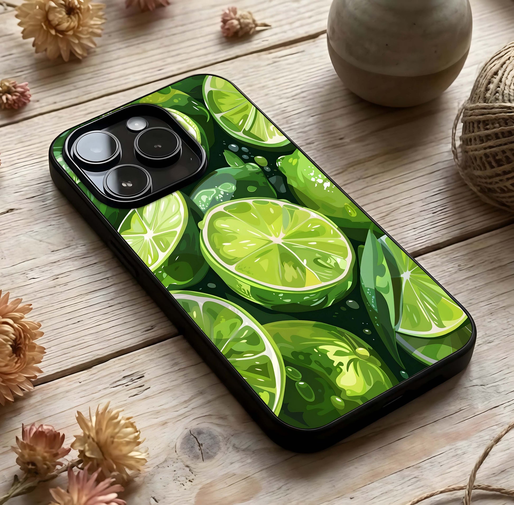 Green Lemon Glass Case photographed in natural light showing reflective finish and zesty depth.
