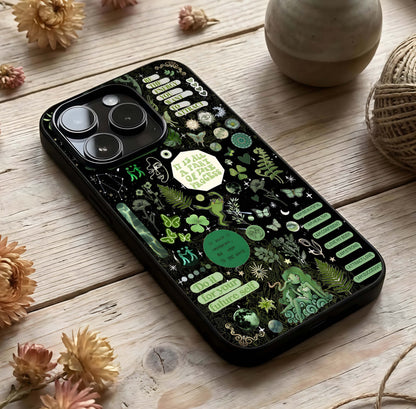 Green Moon Energy Glass Case photographed in natural light showing reflective finish and mystical depth.
