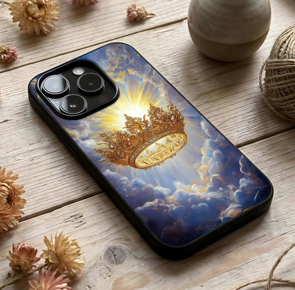 Heavenly Crown Light Glass Case photographed in natural light showing reflective finish and divine depth.