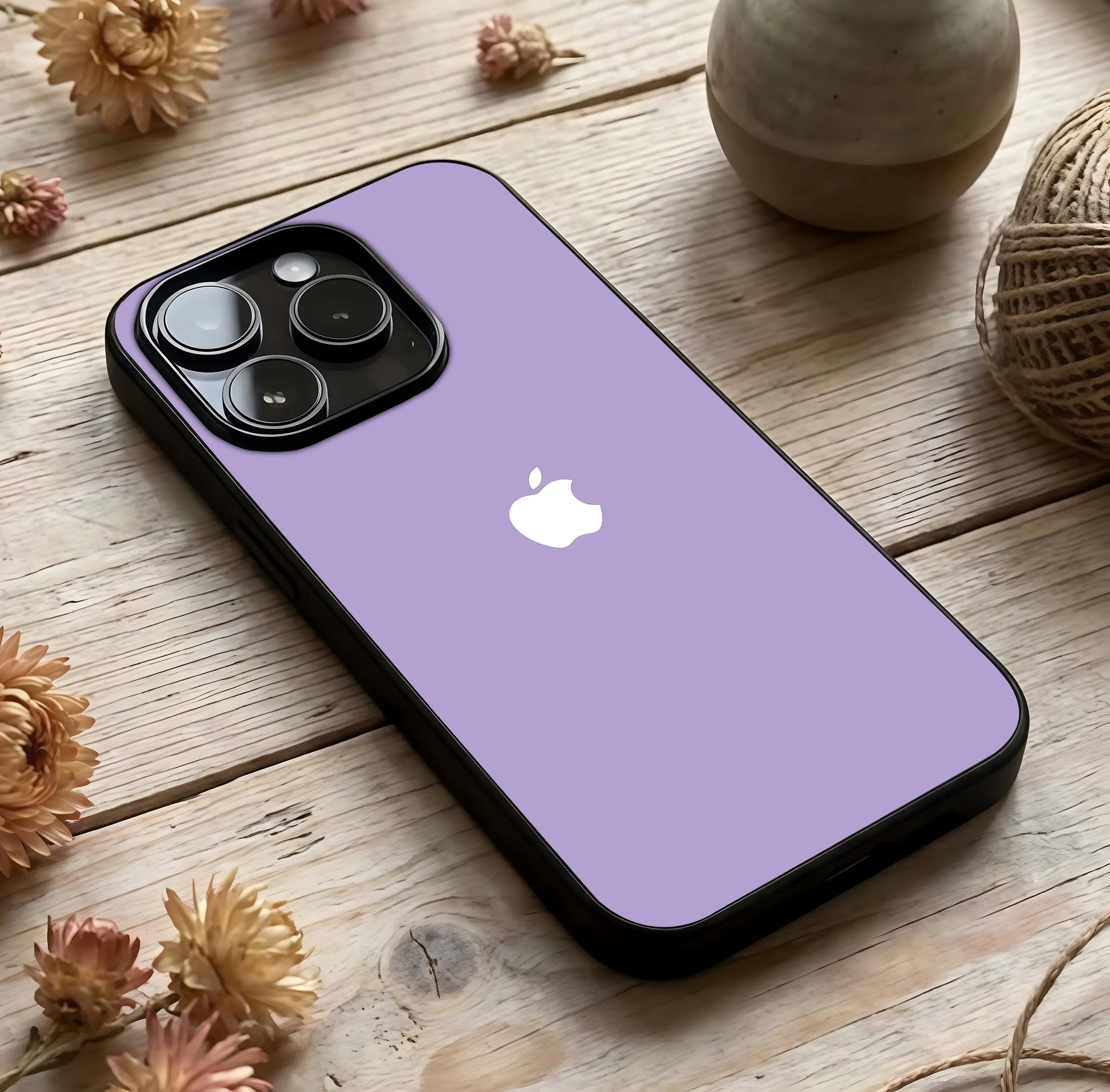 Lavender Soft Minimal Glass Case photographed in natural light showing reflective finish and gentle depth.