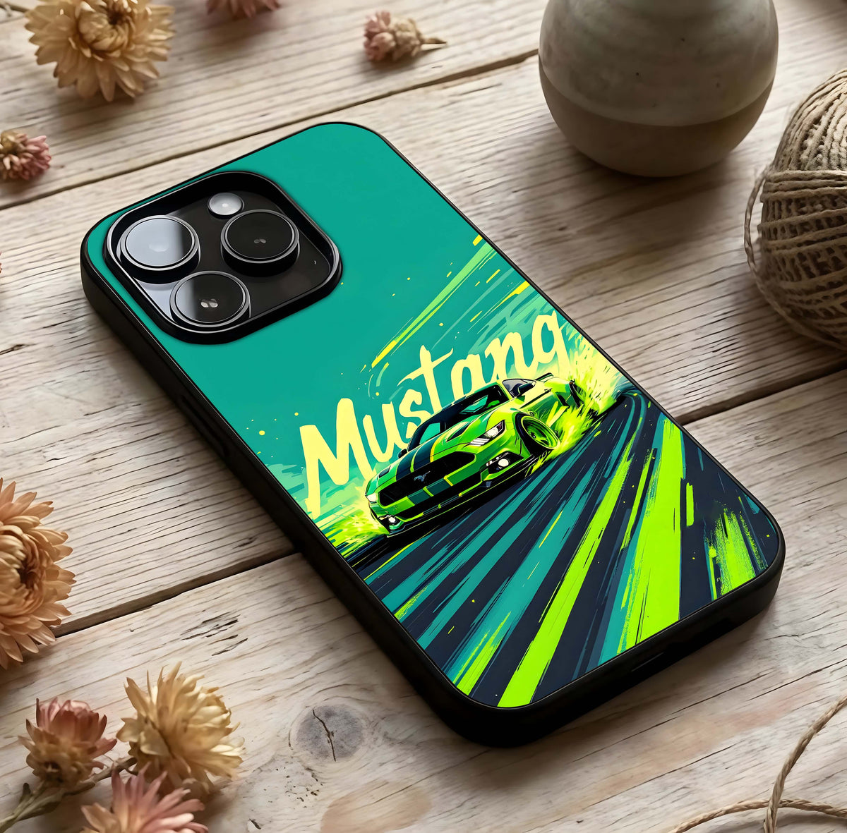 Mustang Bang Glass Case photographed in natural light showing reflective finish and raw depth.