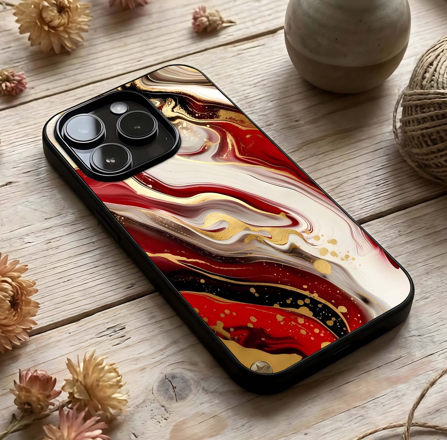 Red & White Marble Glass Case