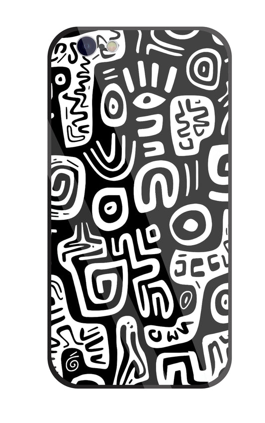 Black And White Doodle Art Glass Case For Apple iPhone 6 / 6s