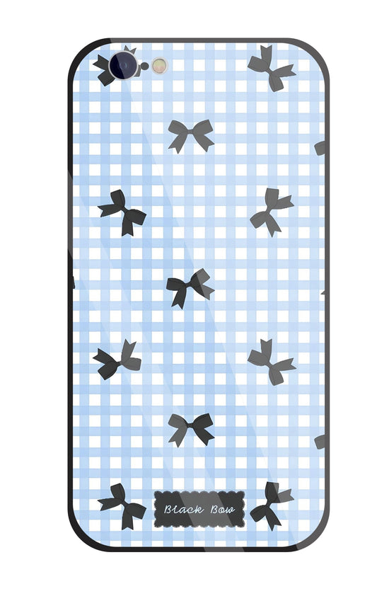 Black Ribbon With Check Pattern Glass Case For Apple iPhone 6 / 6s