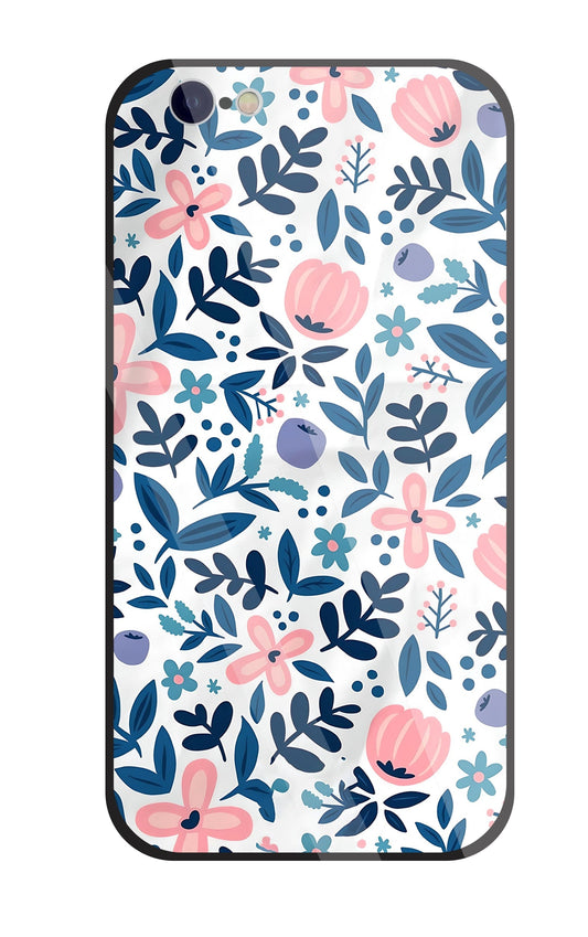 Blue- Pink Flower Pattern Glass Case For Apple iPhone 6 / 6s