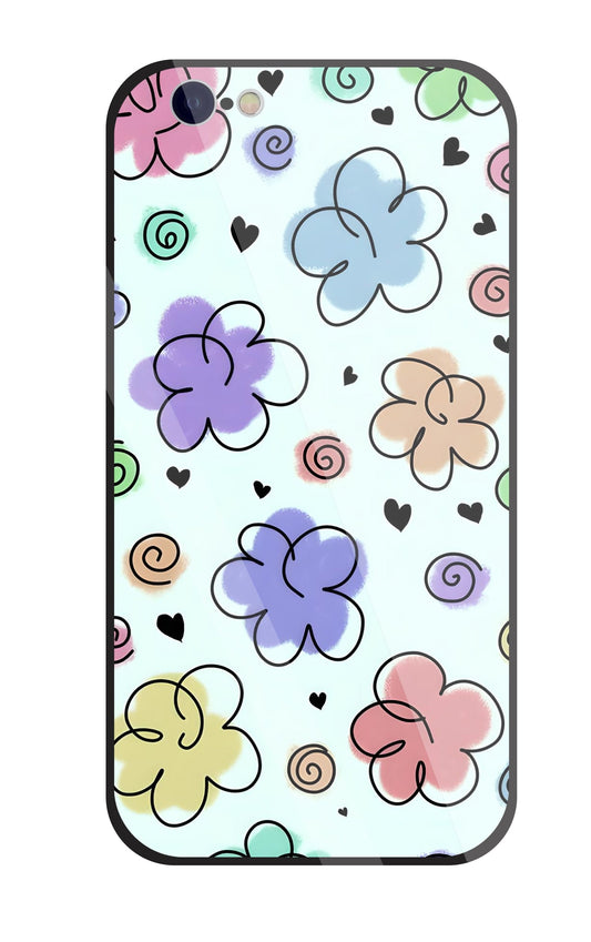 Cute Line Art Flowers Glass Case For Apple iPhone 6 / 6s