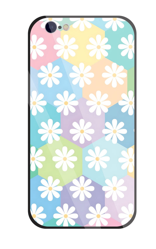 Hexagon Daisy Flower Glass Case For Apple iPhone 6 / 6s