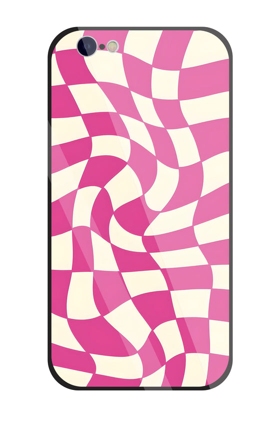 Pink And Off White Illusion Pattern Glass Case For Apple iPhone 6 / 6s