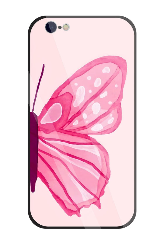 Pink ButterFly Art Glass Case For Apple iPhone 6 / 6s