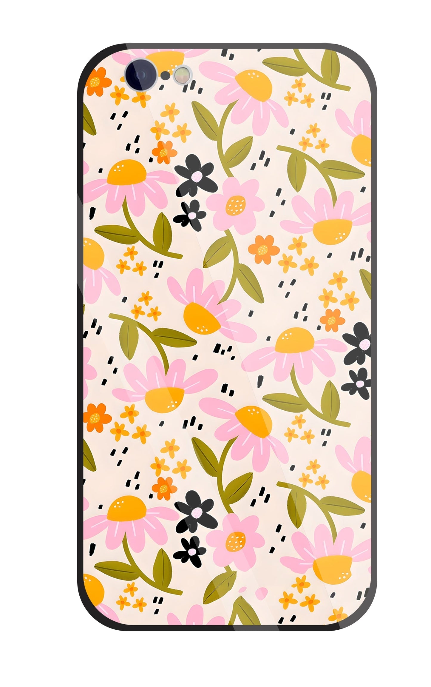 Pink And Yellow Flowers Glass Case For Apple iPhone 6 / 6s