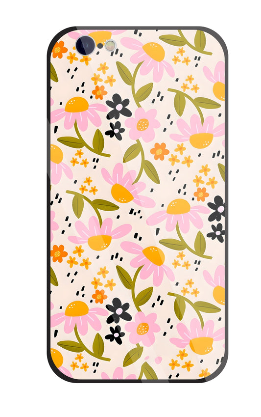 Pink And Yellow Flowers Glass Case For Apple iPhone 6 / 6s