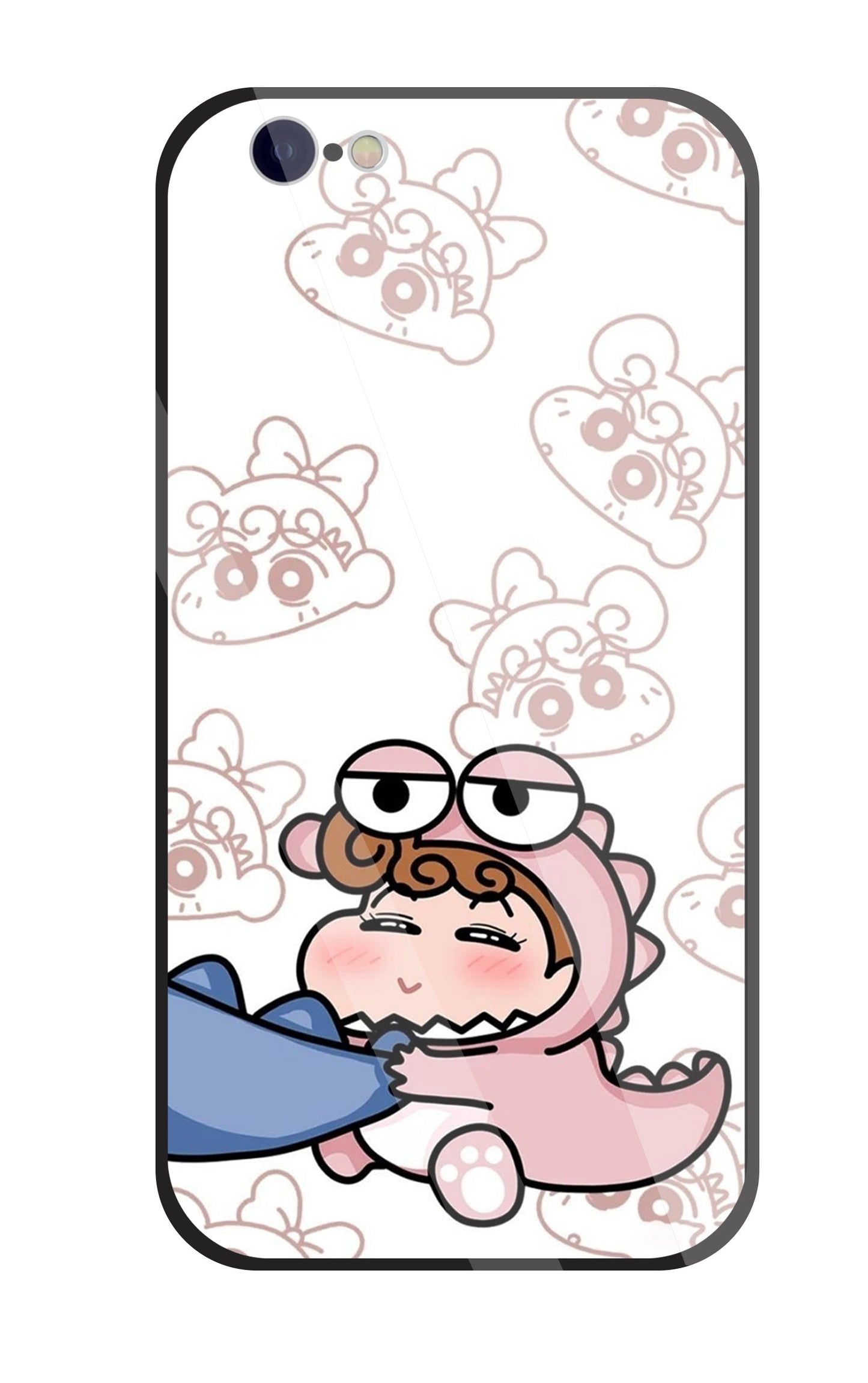 Shinchan Pink Dino Glass Case For Apple iPhone 6 / 6s