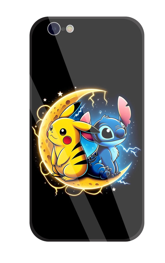 Stitch and Pikachu Moon Glass Case For Apple iPhone 6 / 6s