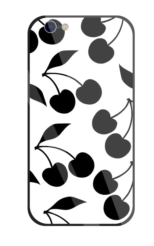 White With Black Cherry Glass Case For Apple iPhone 6 / 6s