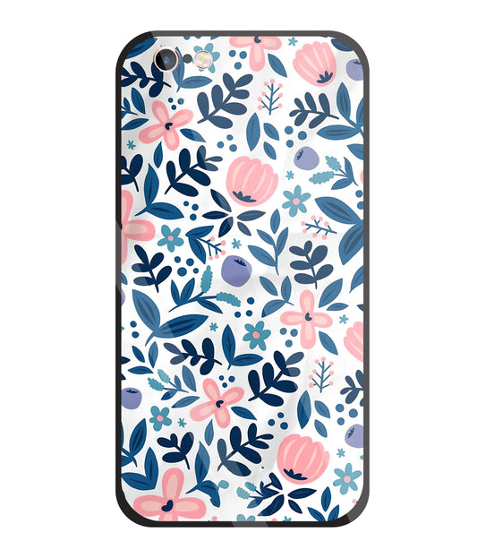 Blue- Pink Flower Pattern Glass Case For Apple iPhone 6 +