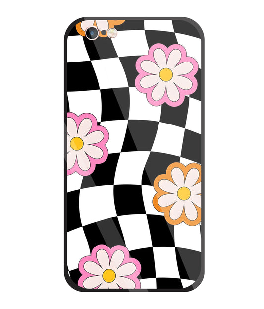 Check Pattern with flowers Glass Case For Apple iPhone 6 +