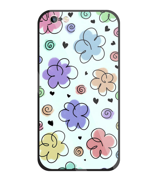 Cute Line Art Flowers Glass Case For Apple iPhone 6 +