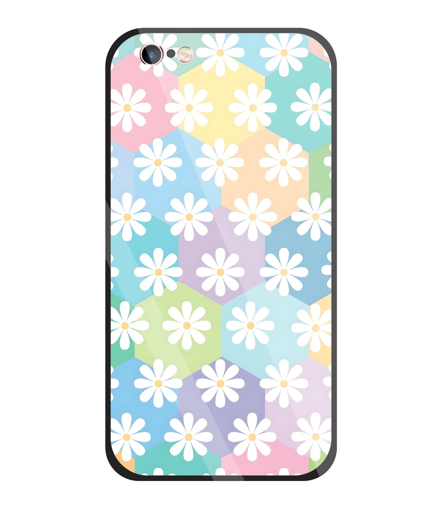 Hexagon Daisy Flower Glass Case For Apple iPhone 6 +