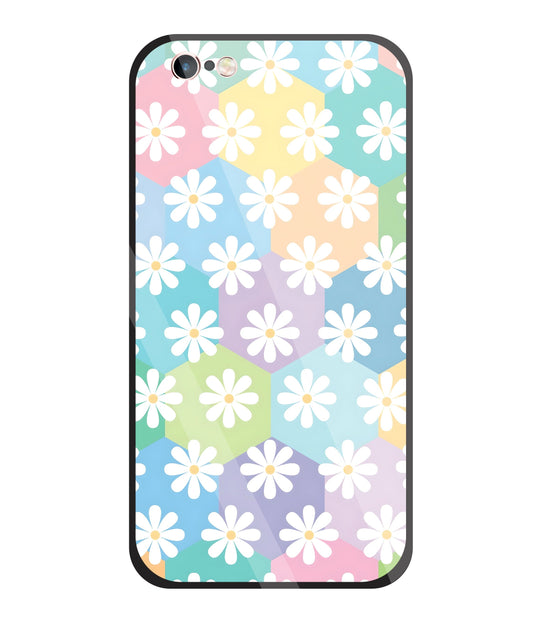 Hexagon Daisy Flower Glass Case For Apple iPhone 6 +