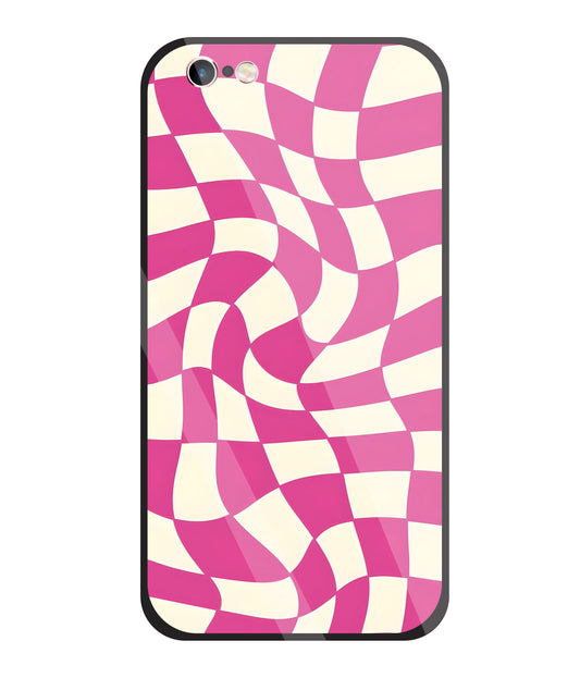 Pink And Off White Illusion Pattern Glass Case For Apple iPhone 6 +