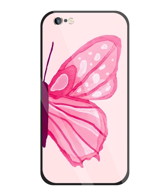 Pink ButterFly Art Glass Case For Apple iPhone 6 +