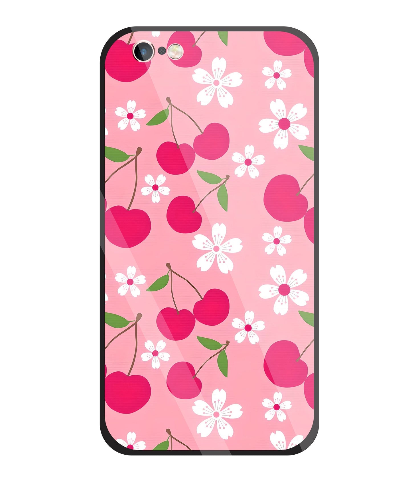 Pink Cherry With Flowers Glass Case For Apple iPhone 6 +