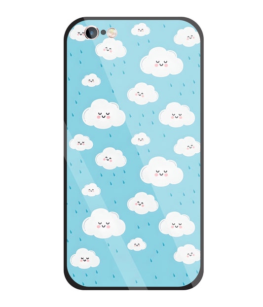 Smile Clouds With  Rain Glass Case For Apple iPhone 6 +